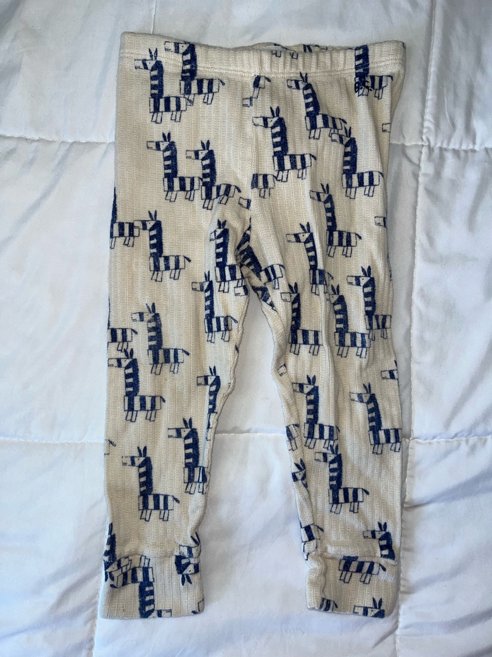 Bobo Choses Cream Ribbed Leggings with Navy Zebra Motif